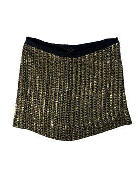 Theory Calinda Brass Metal Sequined Mini Short Skirt Black Gold Silk Sz 2 Party